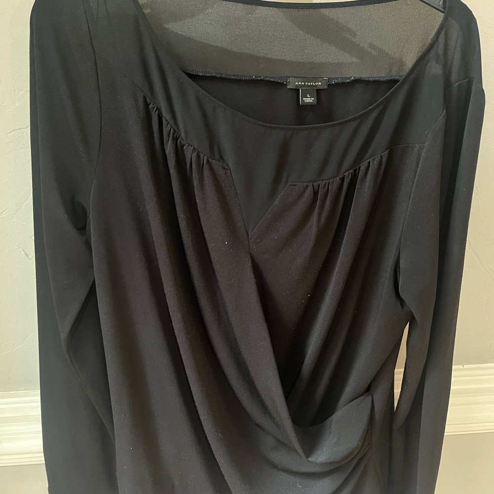 Black Large Ann Taylor blouse with sheer top part